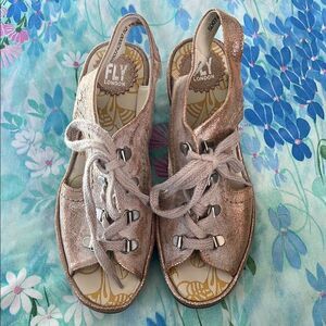 Fly London Yfla Luna Metallic Wedges - 38 - 7/7.5